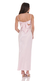 Satin Back Tie Maxi Dress in Pink